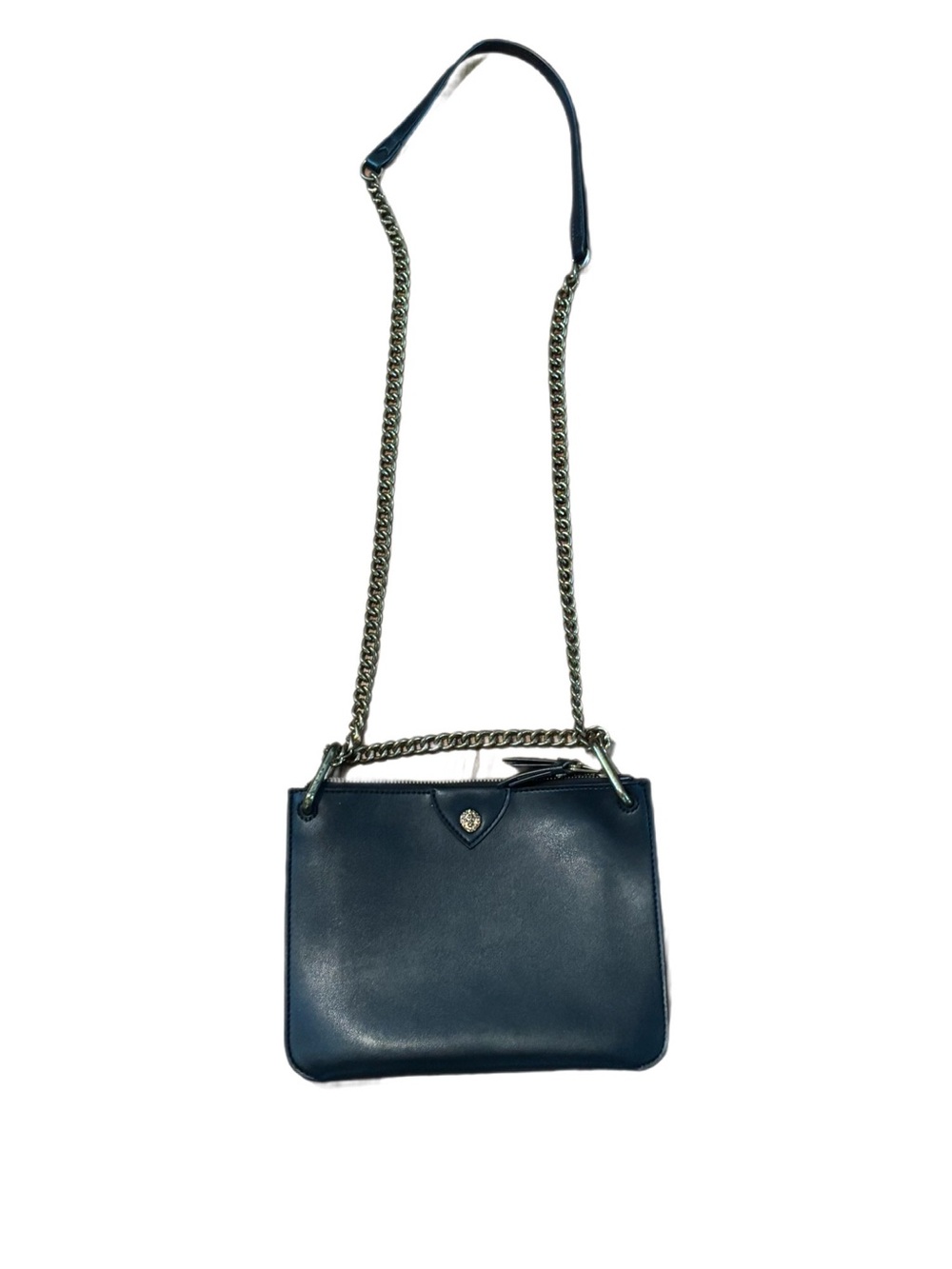 Anne Klein Megyn Mini Crossbody Bag - Black Faux Leather with Iconic Gold Lion
